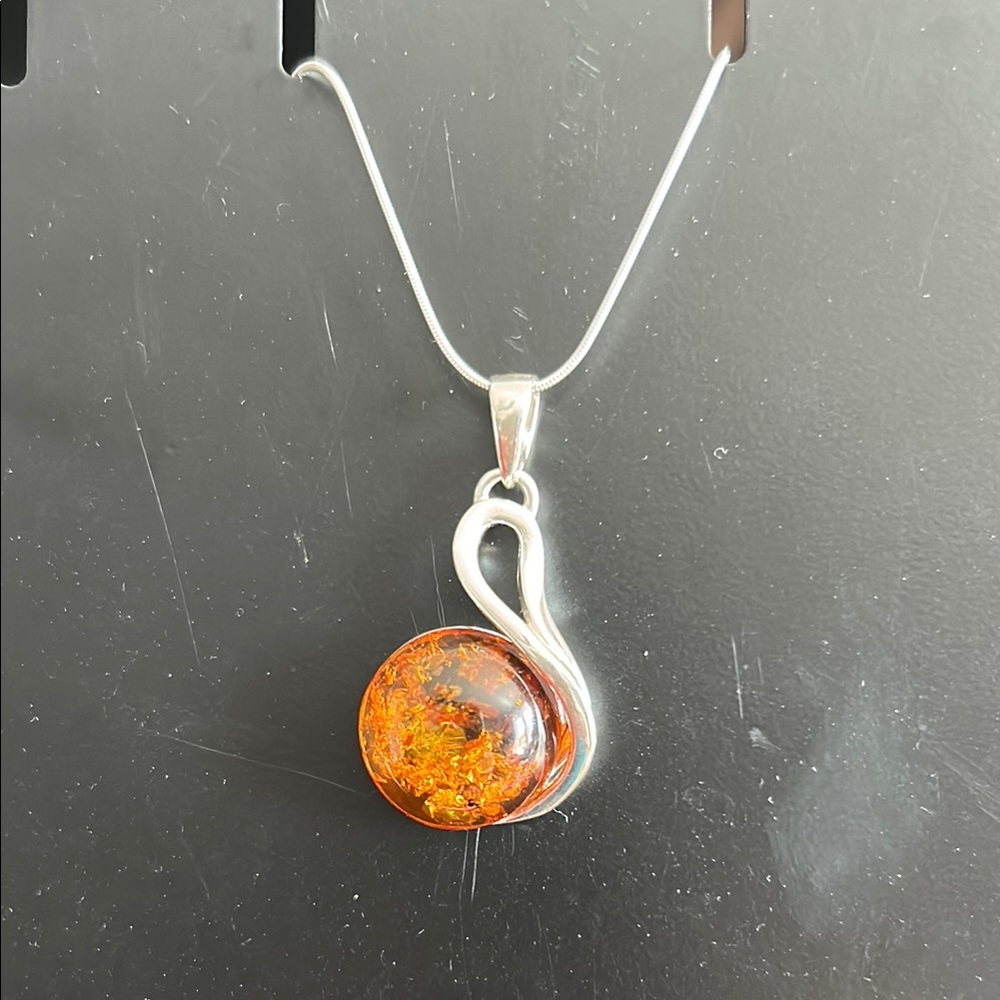 Silver and Orange Swirl Pendant Necklace